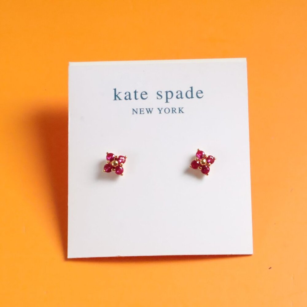 Kate Spade Myosotis Cross Flower Pink Stud Earrings Gold